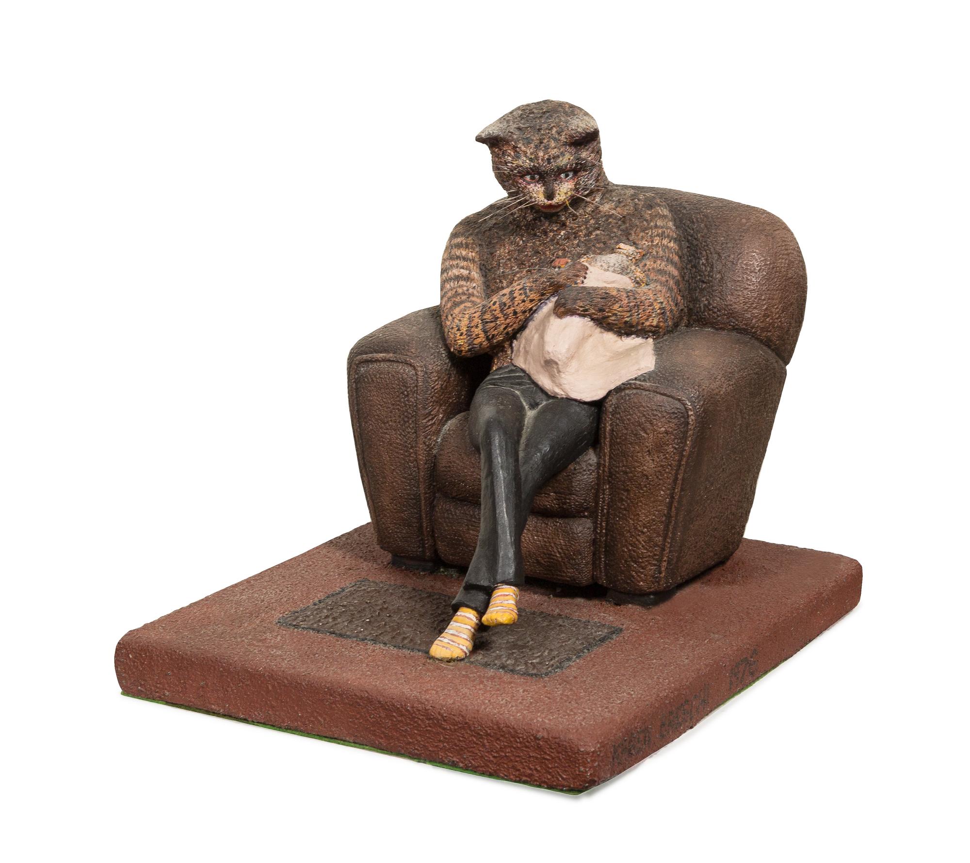 Karen Breschi, (American, b. 1941), Cats in a Chair Sculpture