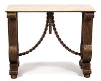 A Hollywood Regency Style Patinated Metal Console Table Height 3 1/2 x width 40 x depth 14 1/2 inches. — 20TH CENTURY