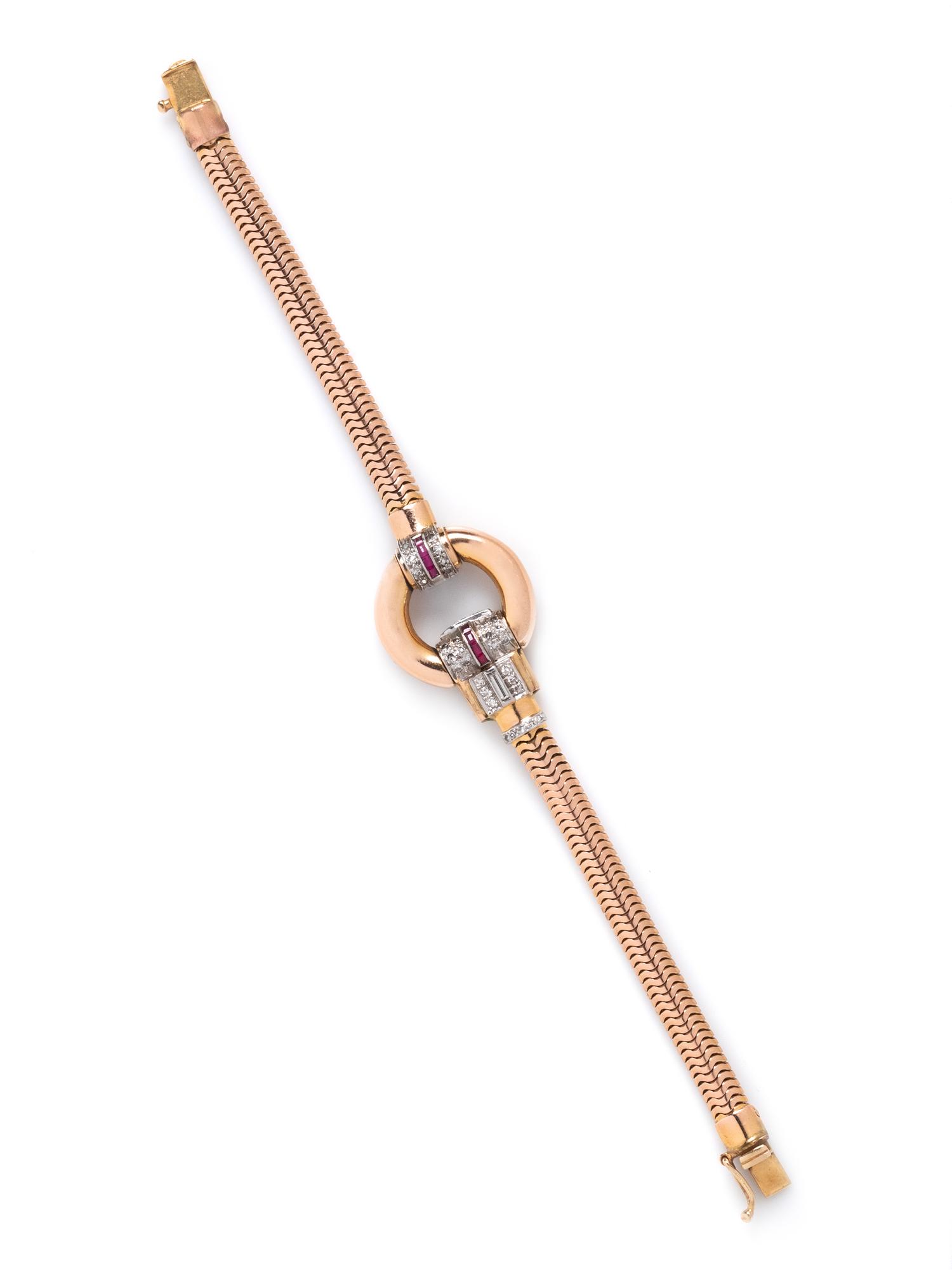 RETRO, ROSE GOLD, DIAMOND AND RUBY BRACELET