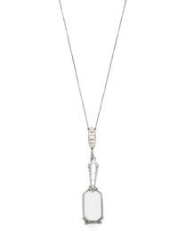 ART DECO, DIAMOND, ROCK CRYSTAL, AND PEARL LORGNETTE WITH EDWARDIAN CHAIN