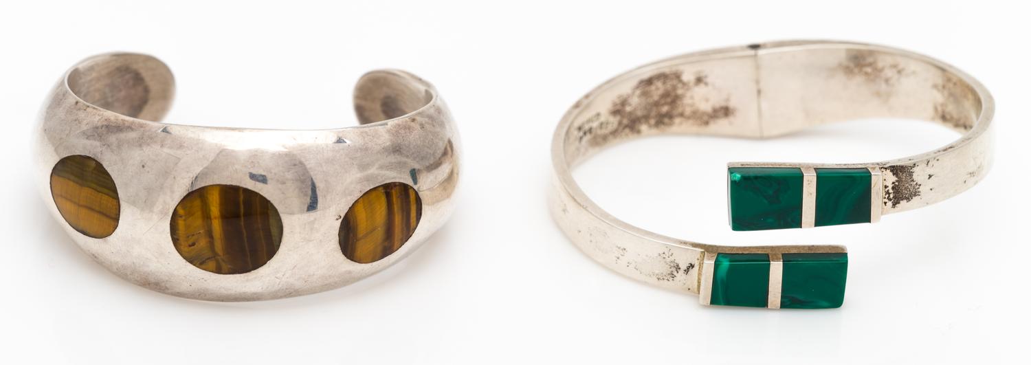 A Collection of Sterling Silver and Hardstone Bracelets, Mexico, 56.10 dwts