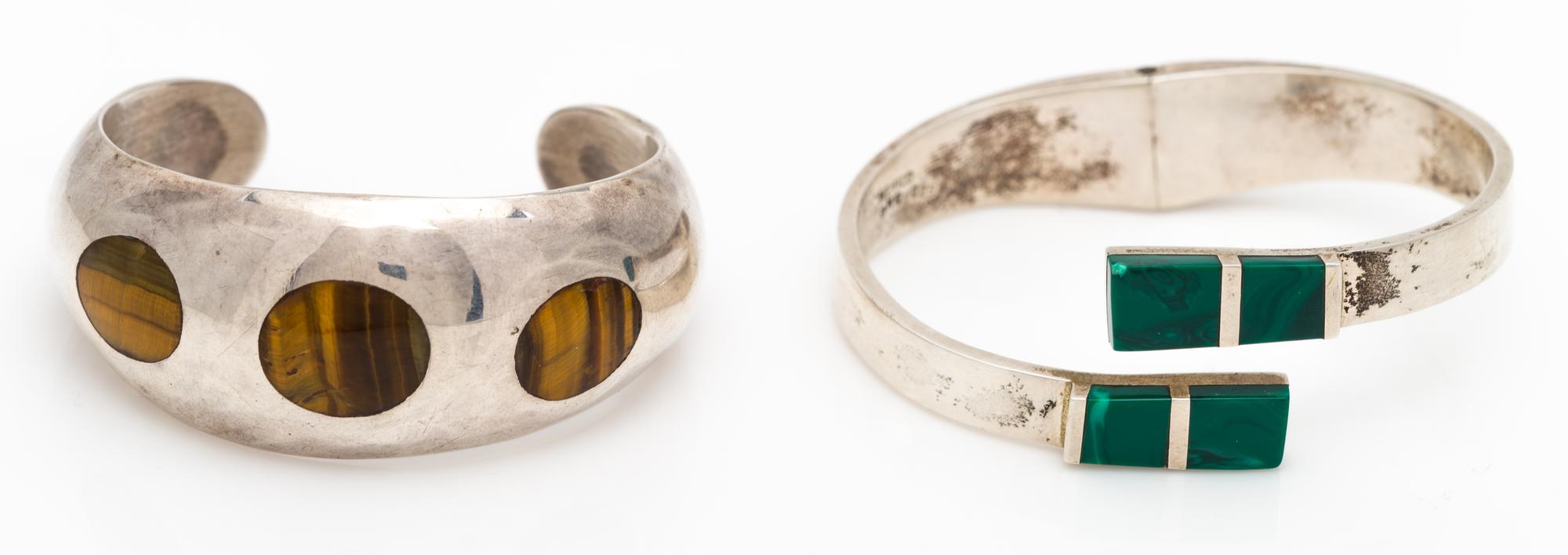 A Collection of Sterling Silver and Hardstone Bracelets, Mexico, 56.10 dwts