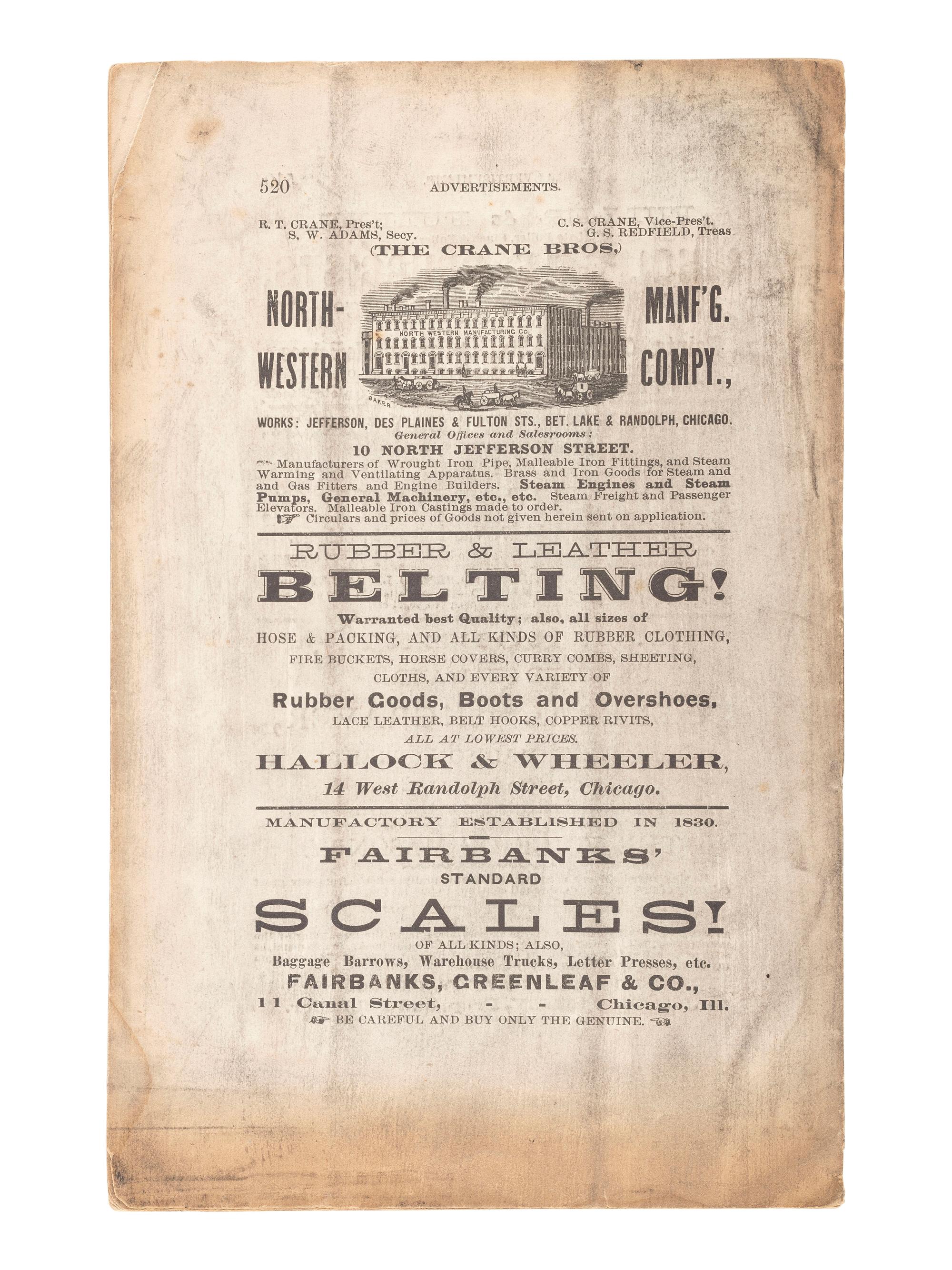 [CHICAGO FIRE]. BAILEY, John C.W. The Voice of Masonry. Vol. 9, No. 10. [Chicago]: [John C.W. Bailey], October 1871.
