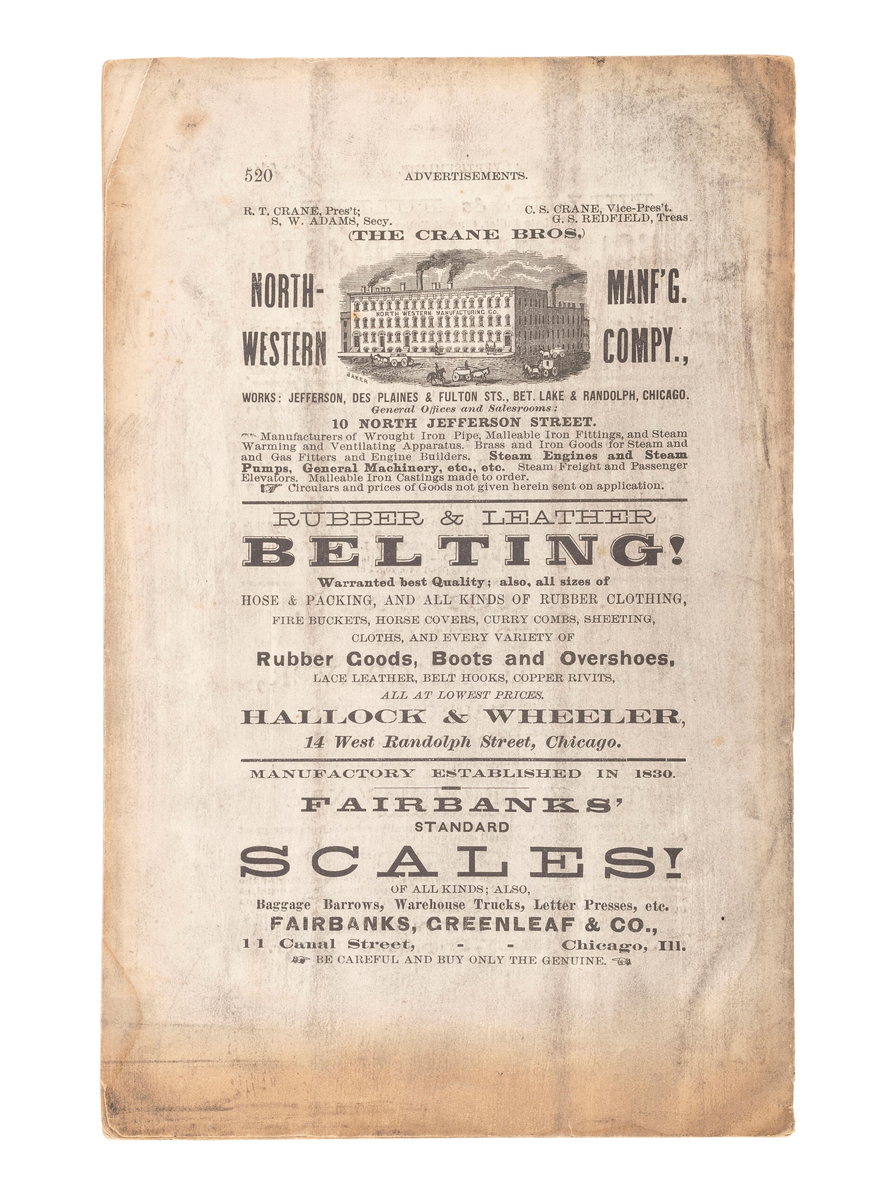 [CHICAGO FIRE]. BAILEY, John C.W. The Voice of Masonry. Vol. 9, No. 10. [Chicago]: [John C.W. Bailey], October 1871.