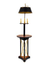 A Neoclassical Style Faux Tortoiseshell and Ebonized Tole Floor Lamp with Table — 20TH CENTURY