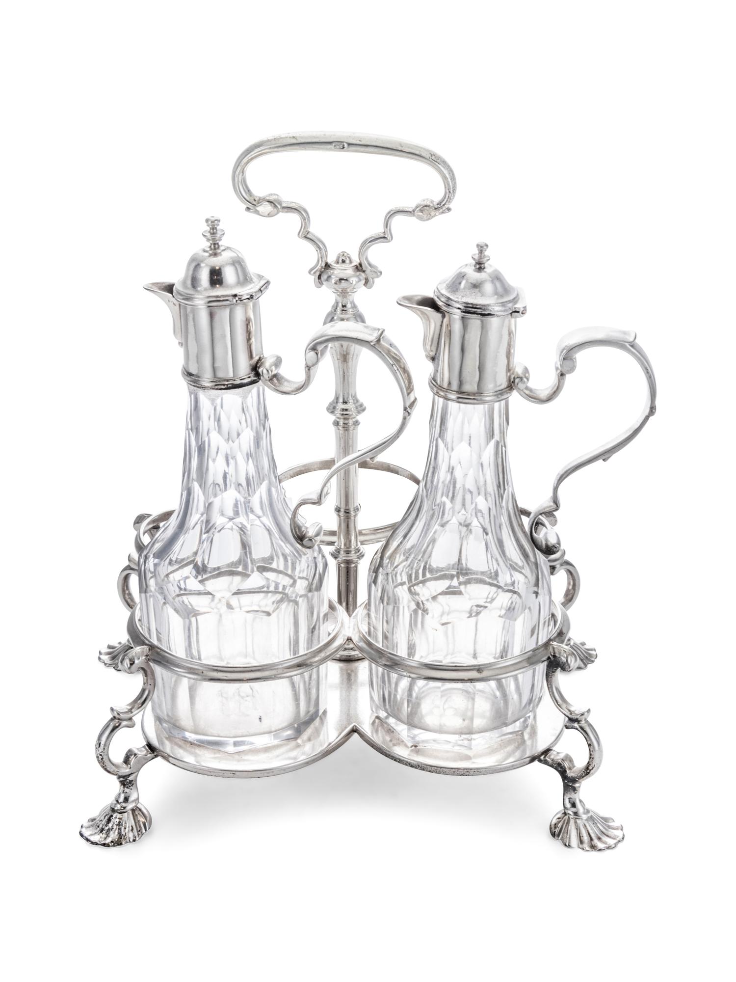 A George II Silver and Cut Glass Cruet Set