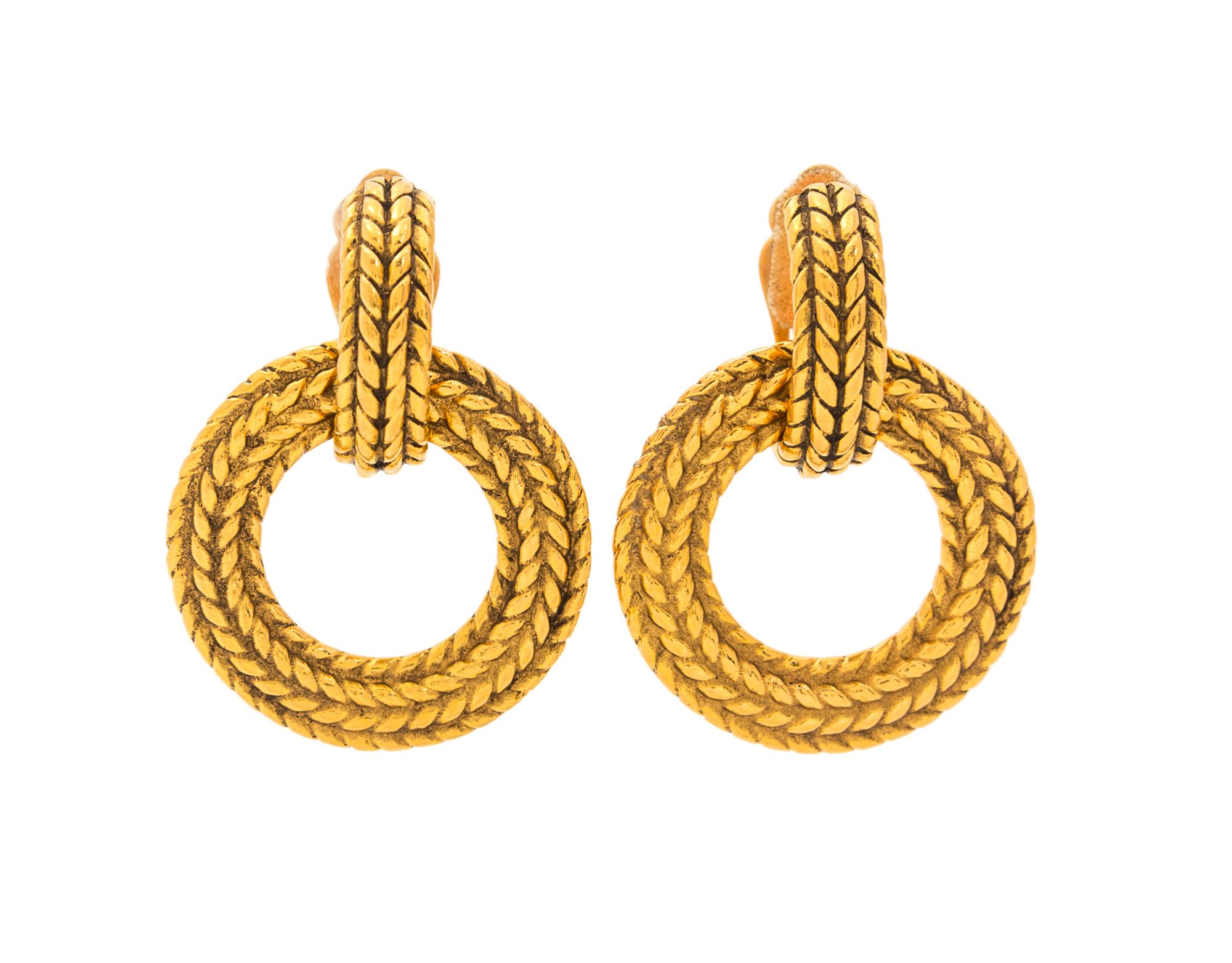 A Pair of Chanel Hoop Earclips, 2" x 1.5".