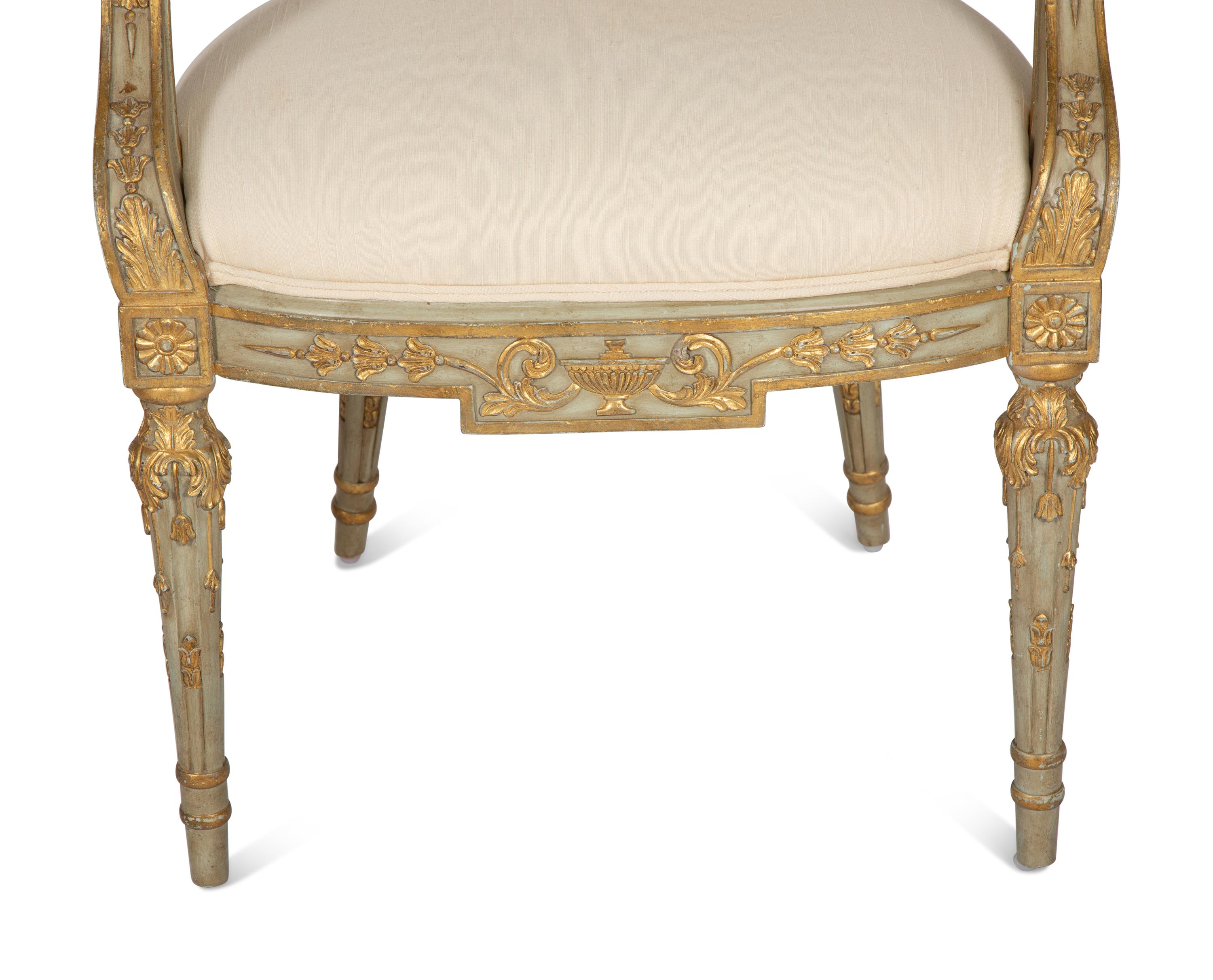 Two Italian Neoclassical Style Painted and Parcel Gilt Chairs