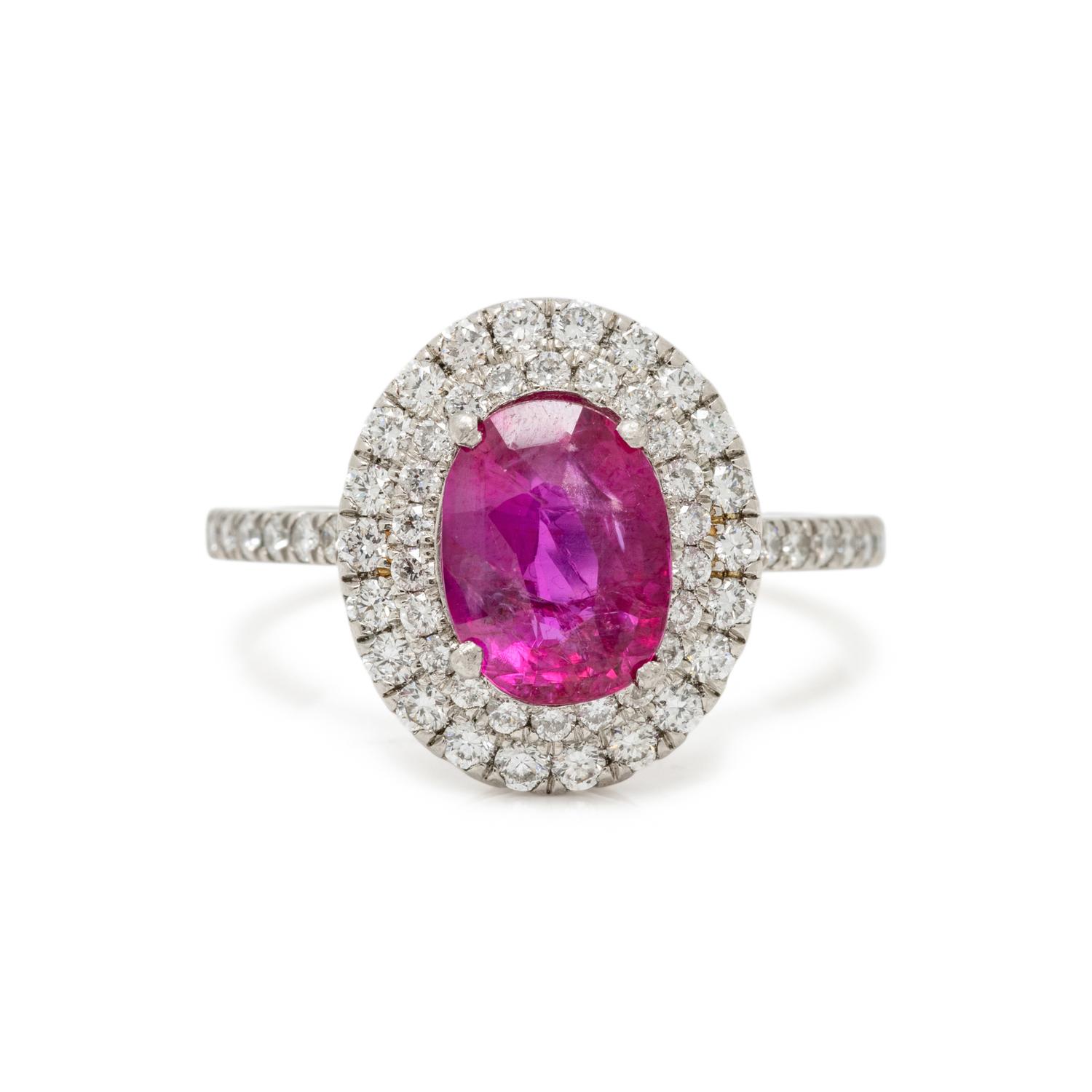UNHEATED BURMESE RUBY, DIAMOND, AND PLATINUM RING