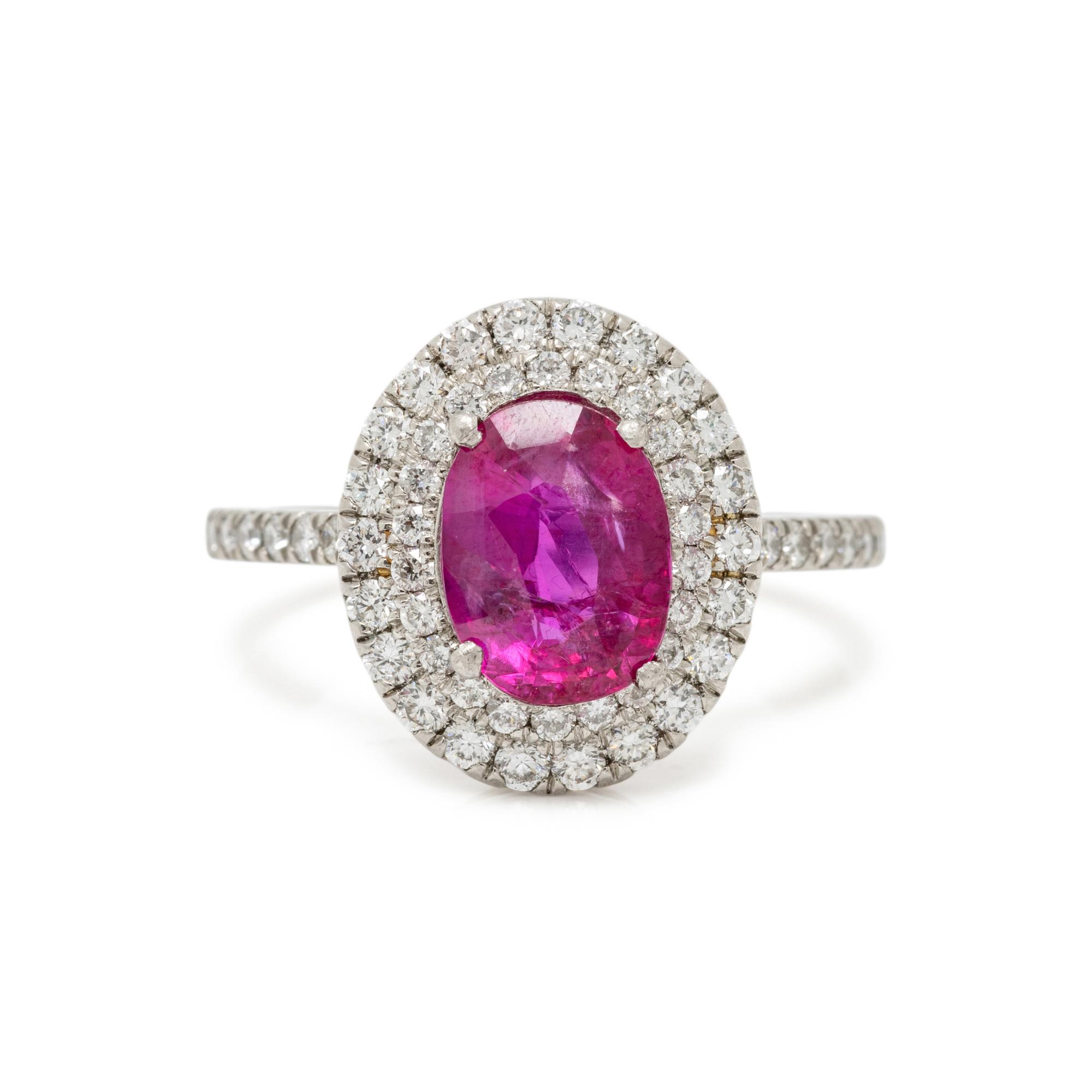 UNHEATED BURMESE RUBY, DIAMOND, AND PLATINUM RING