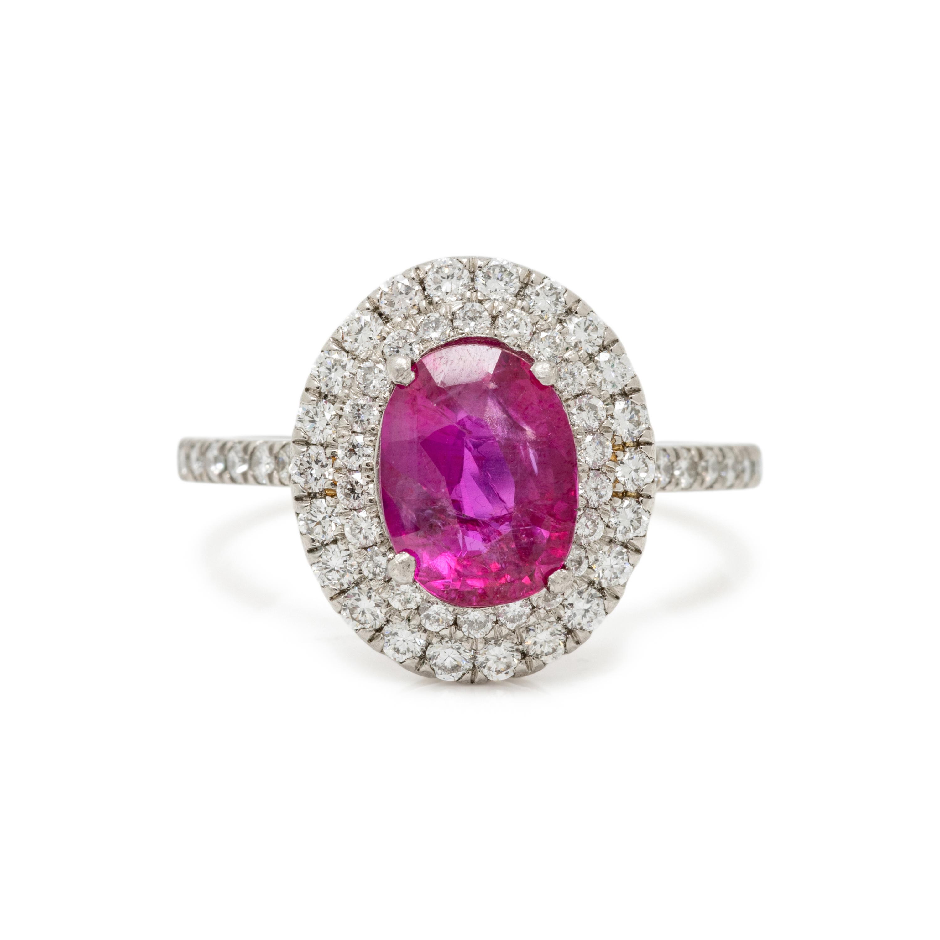 UNHEATED BURMESE RUBY, DIAMOND, AND PLATINUM RING