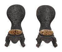 A Pair of Anglo-Burmese Carved Wood Side Chairs