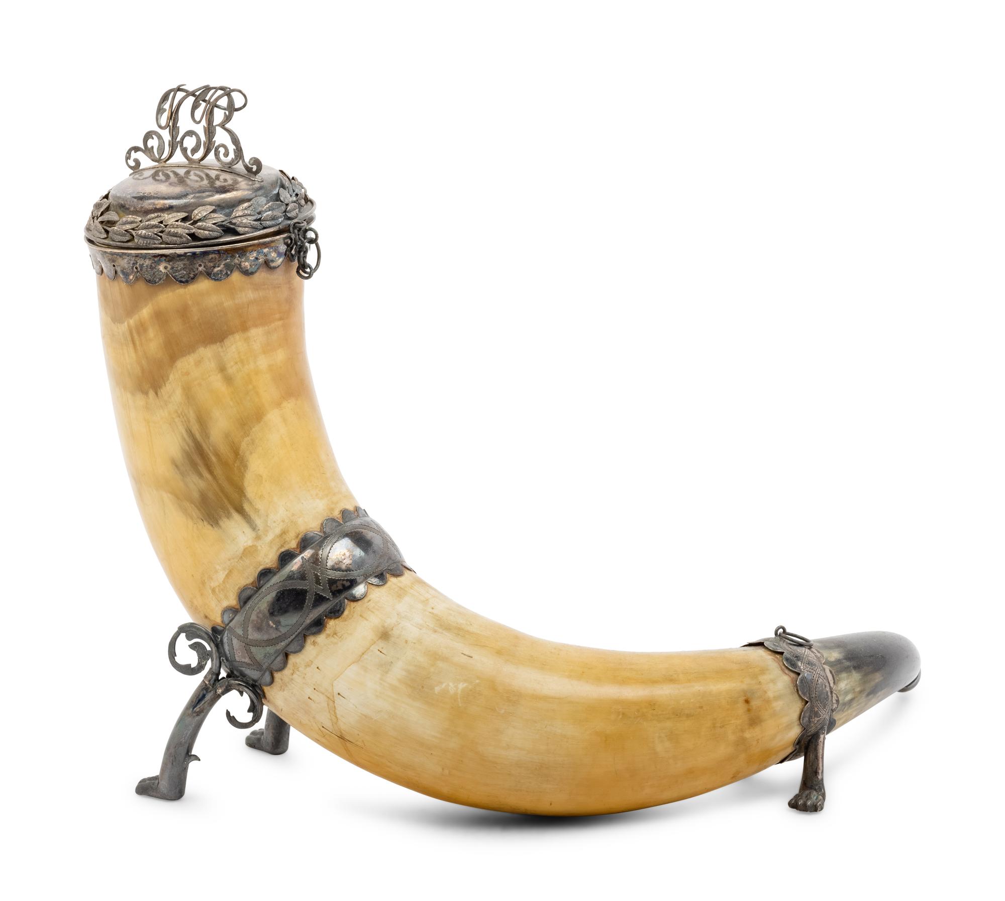 A Swedish Silver Mounted Drinking Horn