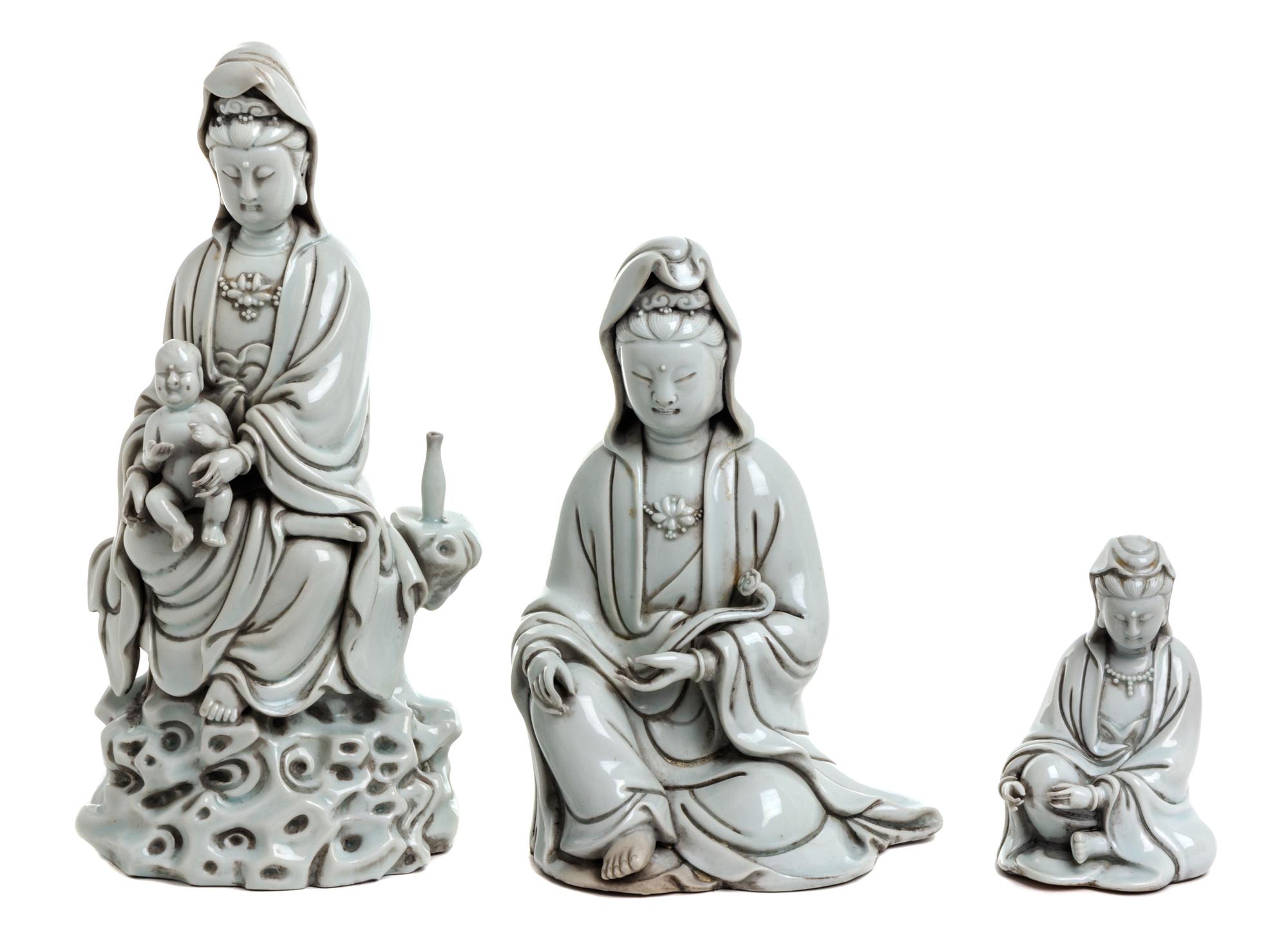 A Group of Three Chinese Blanc de Chine Figures Height of tallest 11 5/8 inches. — 20TH CENTURY