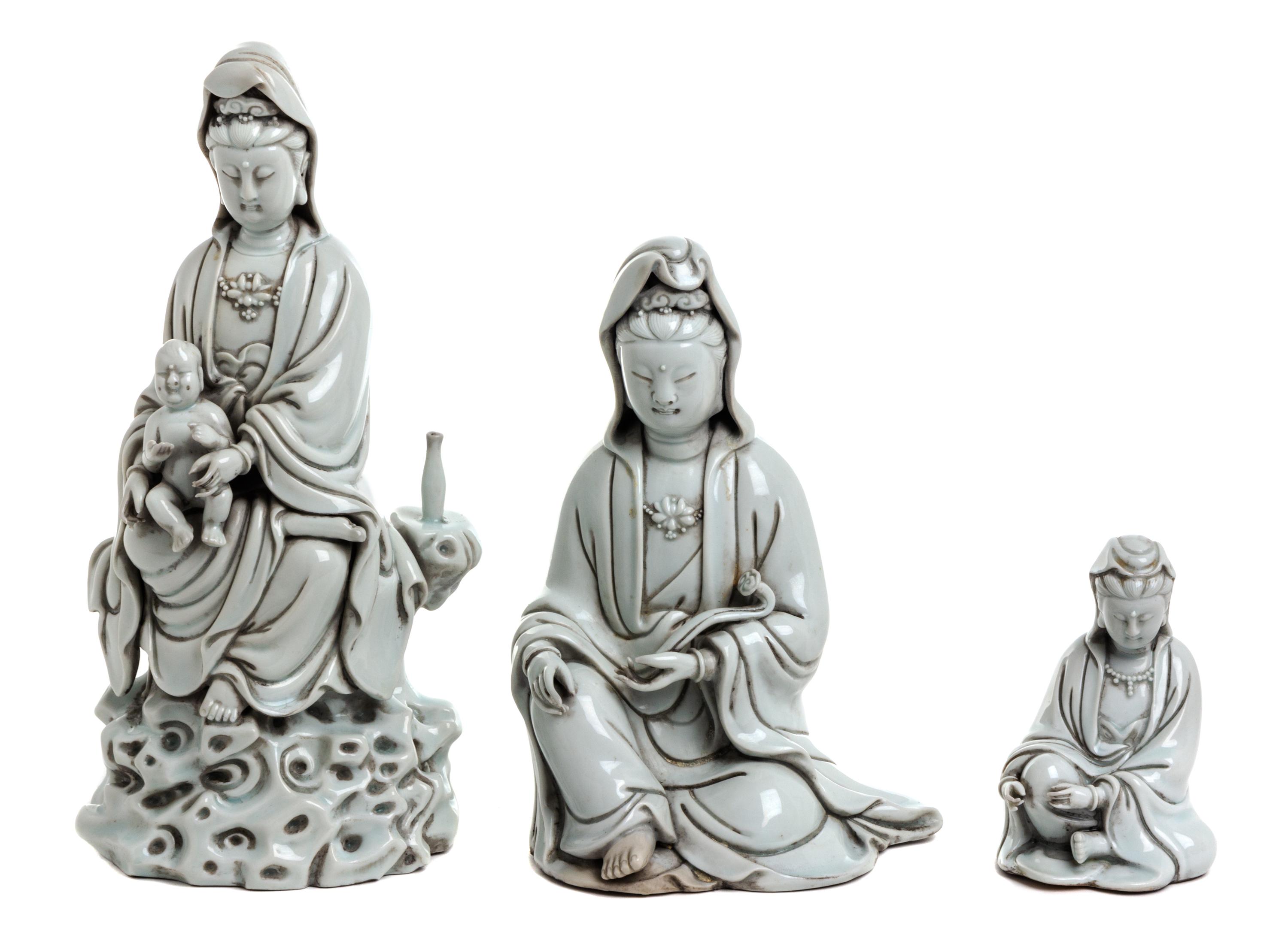 A Group of Three Chinese Blanc de Chine Figures Height of tallest 11 5/8 inches. — 20TH CENTURY