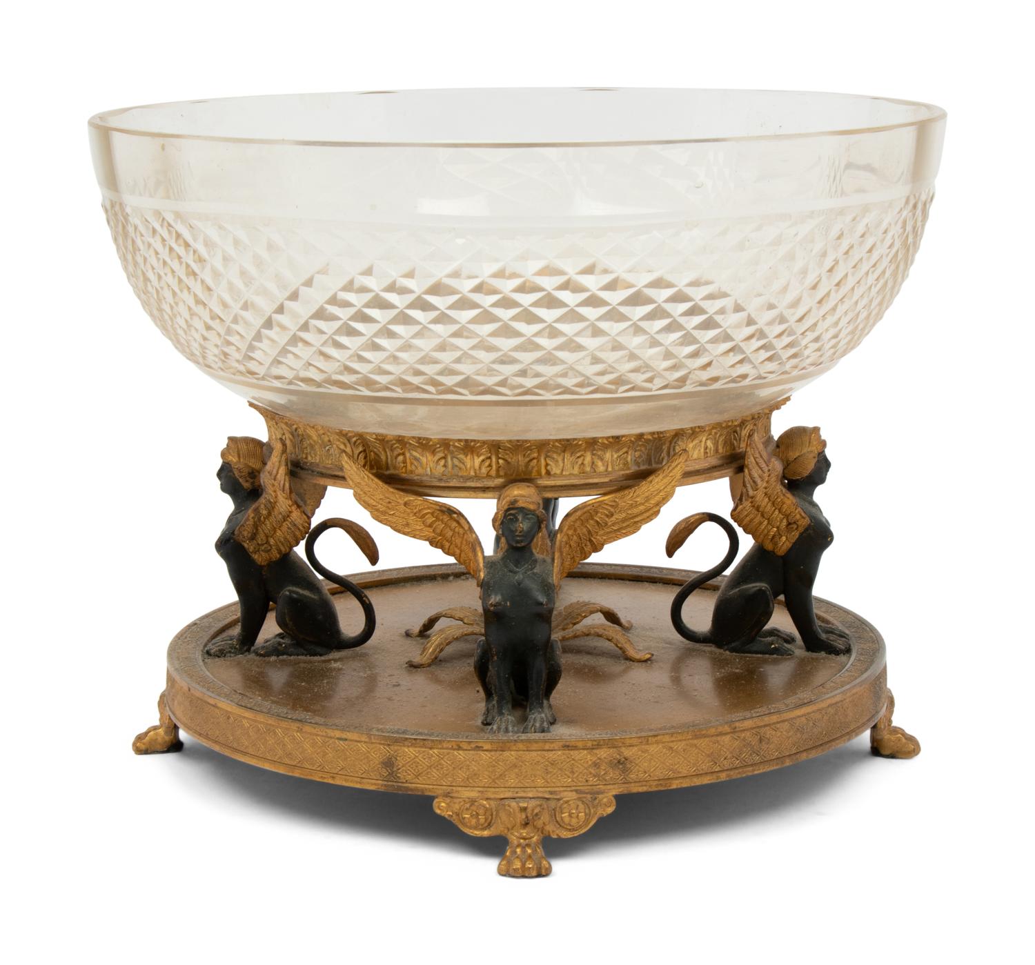 An Empire Style Gilt and Patinated Bronze Mounted Cut Glass Centerpiece Bowl