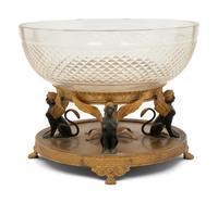 An Empire Style Gilt and Patinated Bronze Mounted Cut Glass Centerpiece Bowl