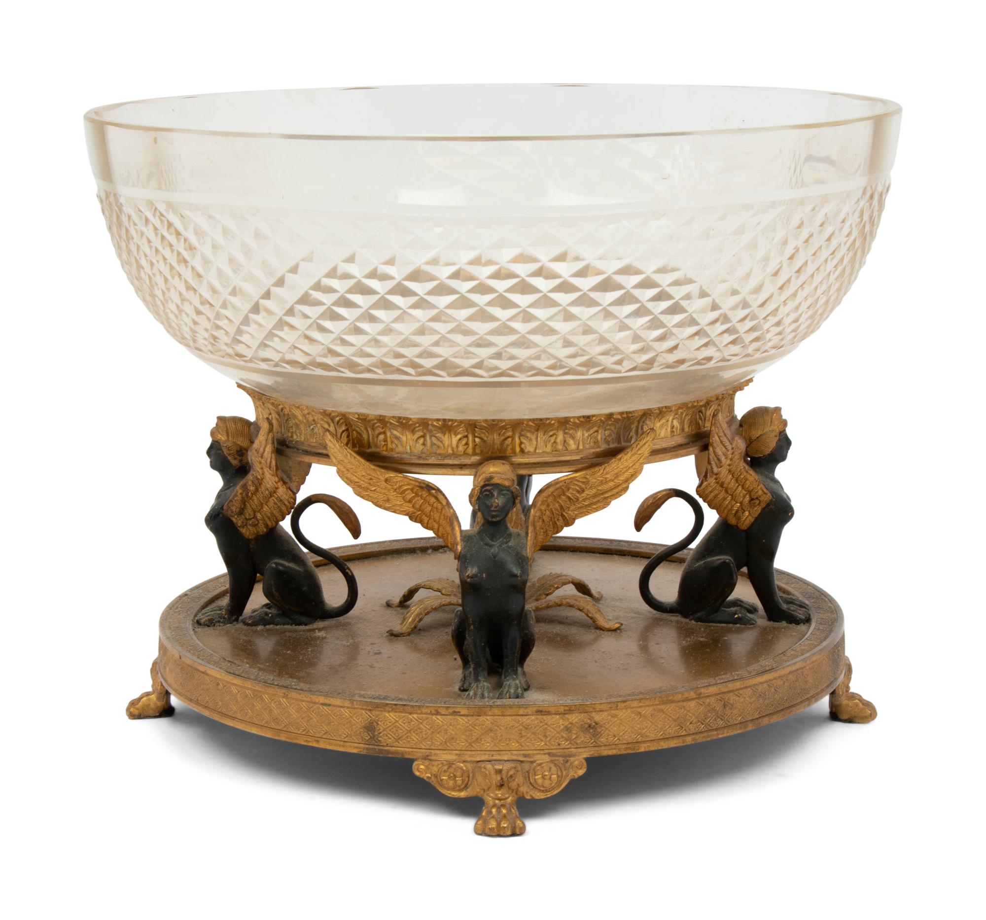An Empire Style Gilt and Patinated Bronze Mounted Cut Glass Centerpiece Bowl