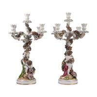 A Pair of Schierholz Porcelain Candelabra