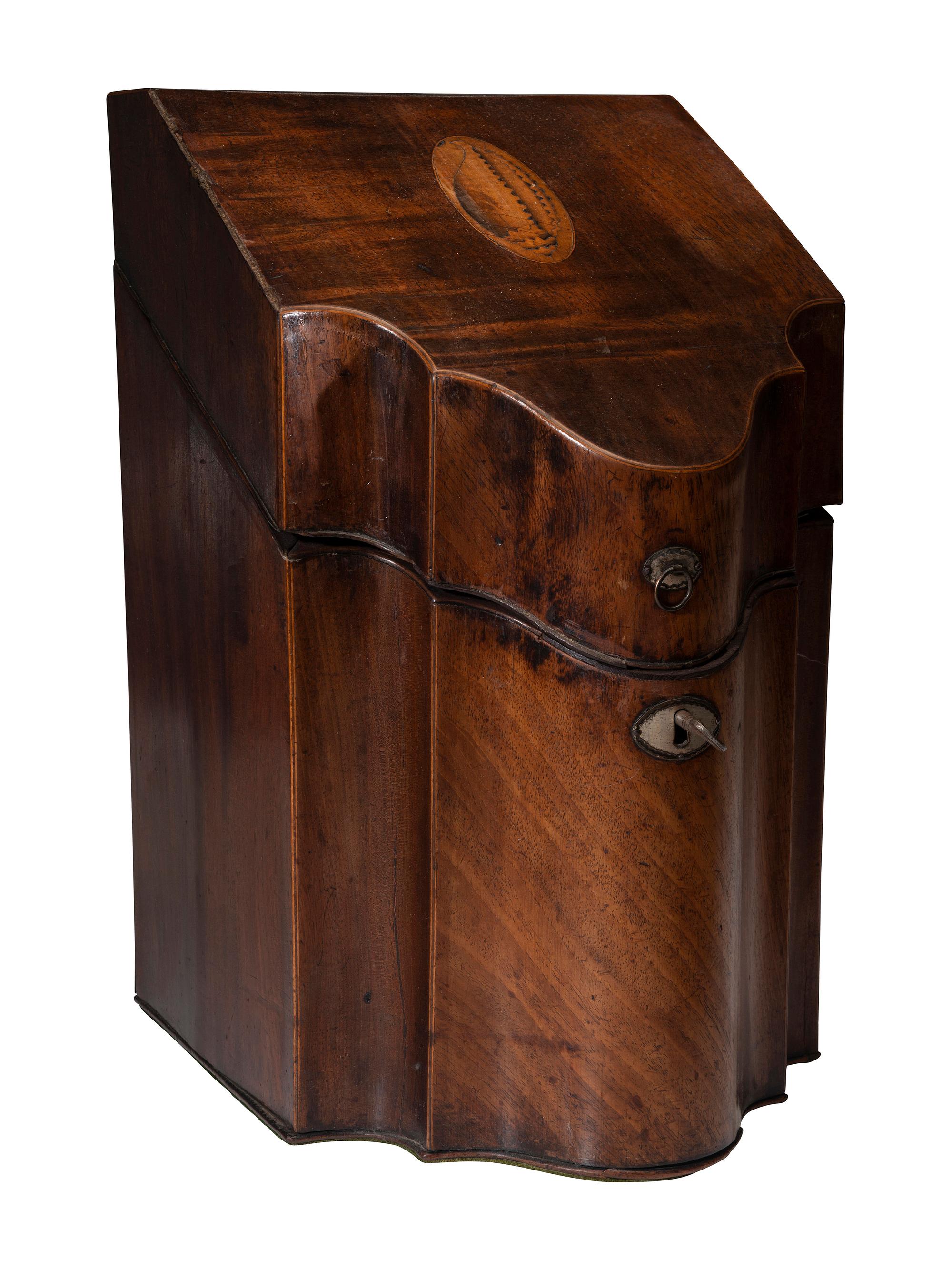 Two Georgian Mahogany Knife Boxes with Shell Inlay
