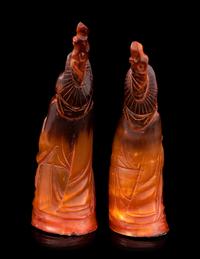 A Pair of Chinese Carved Buffalo Horn Figures