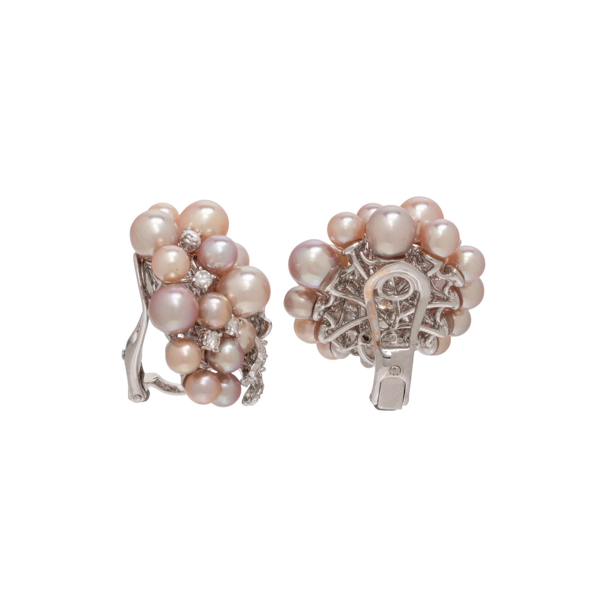 K.S. SZE & SONS, CULTURED PEARL AND DIAMOND EARRINGS