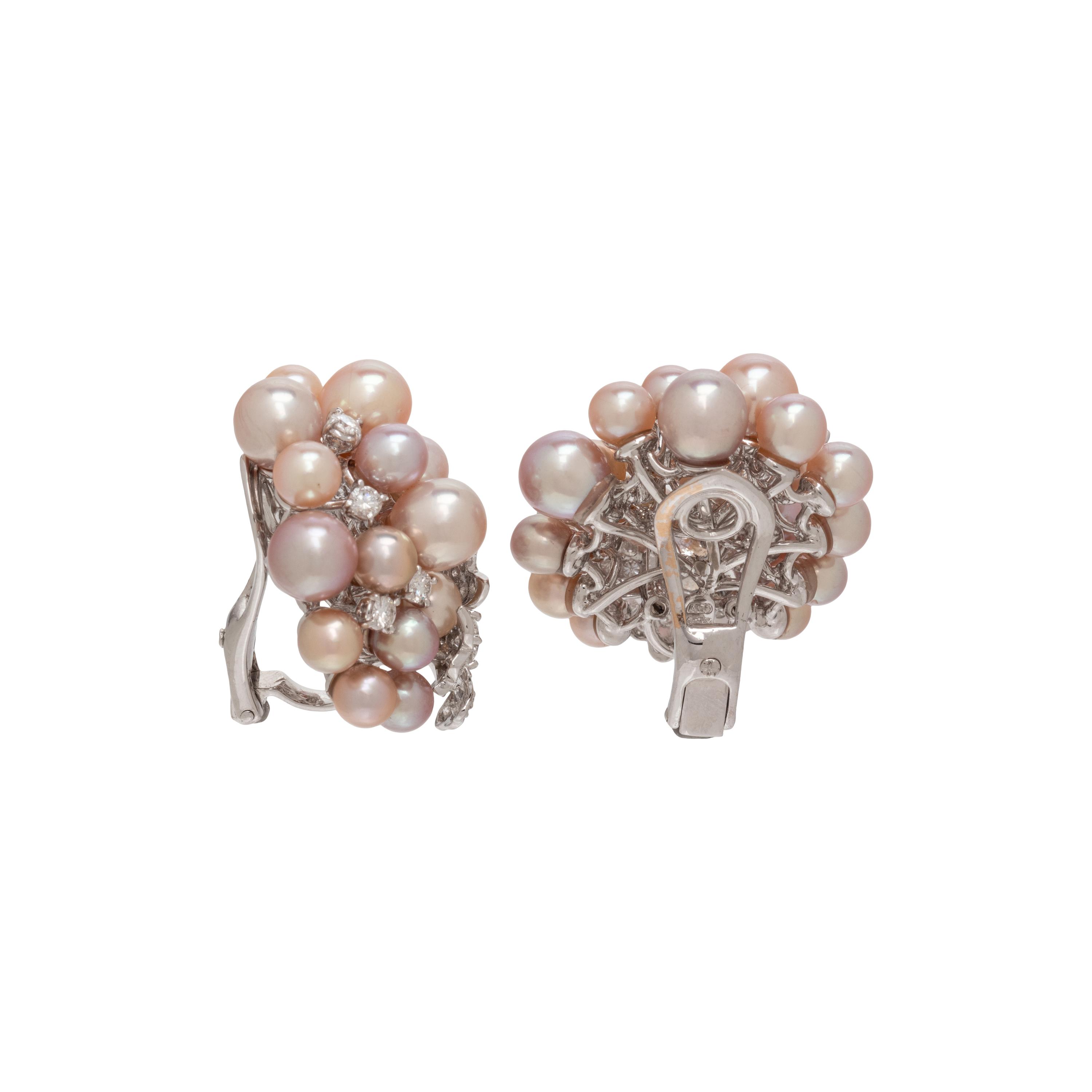 K.S. SZE & SONS, CULTURED PEARL AND DIAMOND EARRINGS