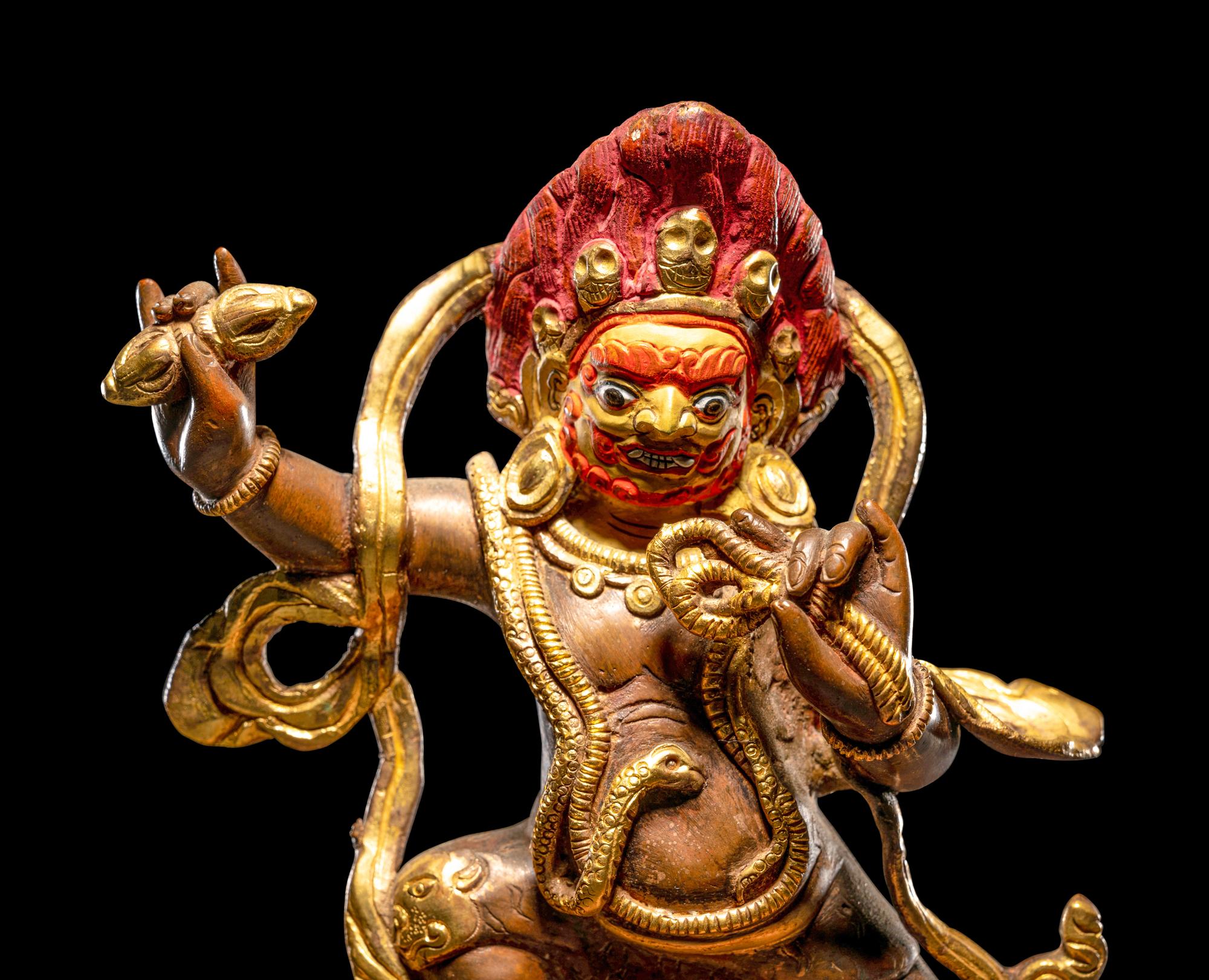 Three Tibetan Gilt Bronze Figures of Guardians