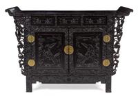 A Large Zitan Altar Coffer, Liansanchu Height 49 1/4 x width 72 x depth 22 inches.