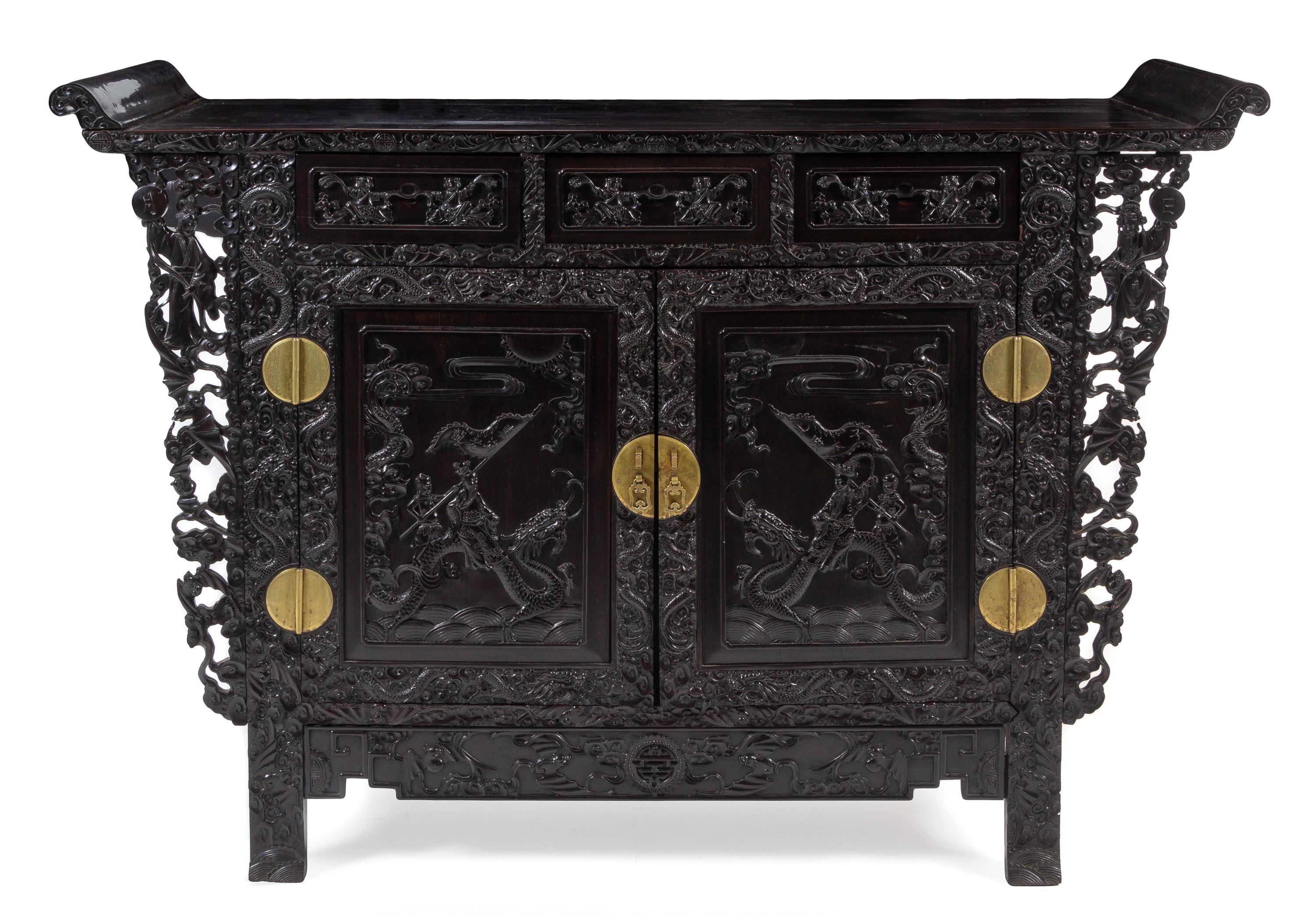 A Large Zitan Altar Coffer, Liansanchu Height 49 1/4 x width 72 x depth 22 inches.
