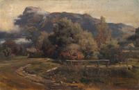 Country Scene with Cottage and Bridge , c. 1865-1875