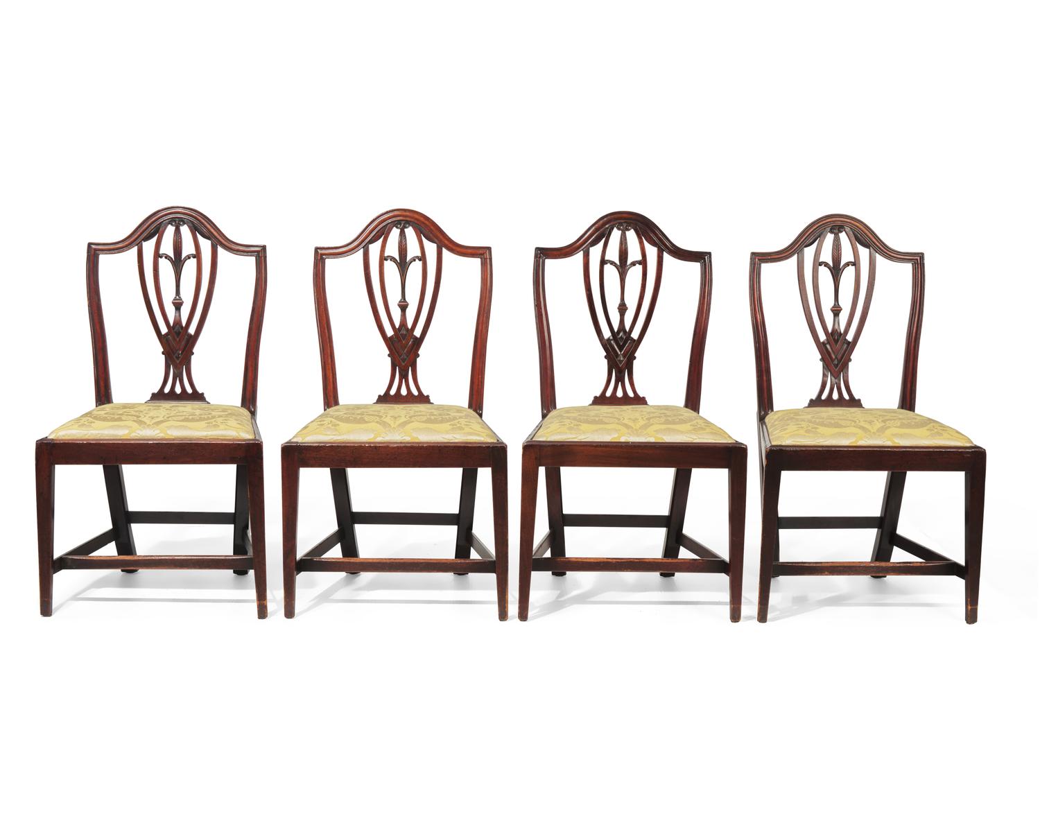 A Set of Four George III Mahogany Side Chairs With Prince of Wales's Feathers, Circa 1790