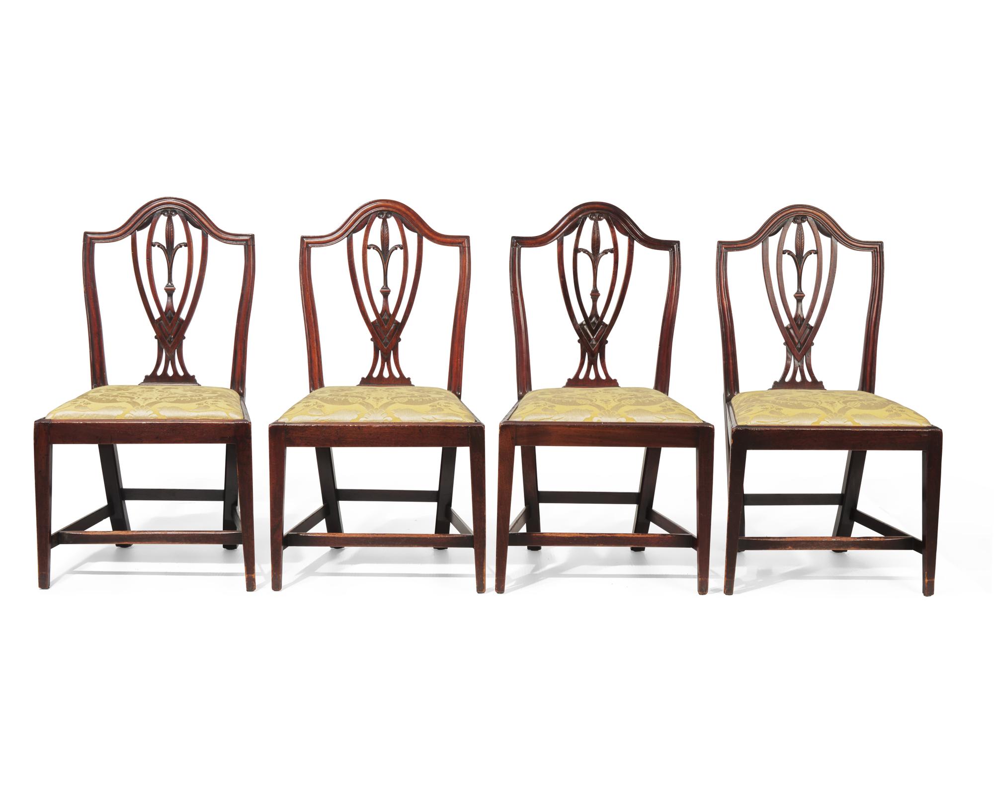 A Set of Four George III Mahogany Side Chairs With Prince of Wales's Feathers, Circa 1790