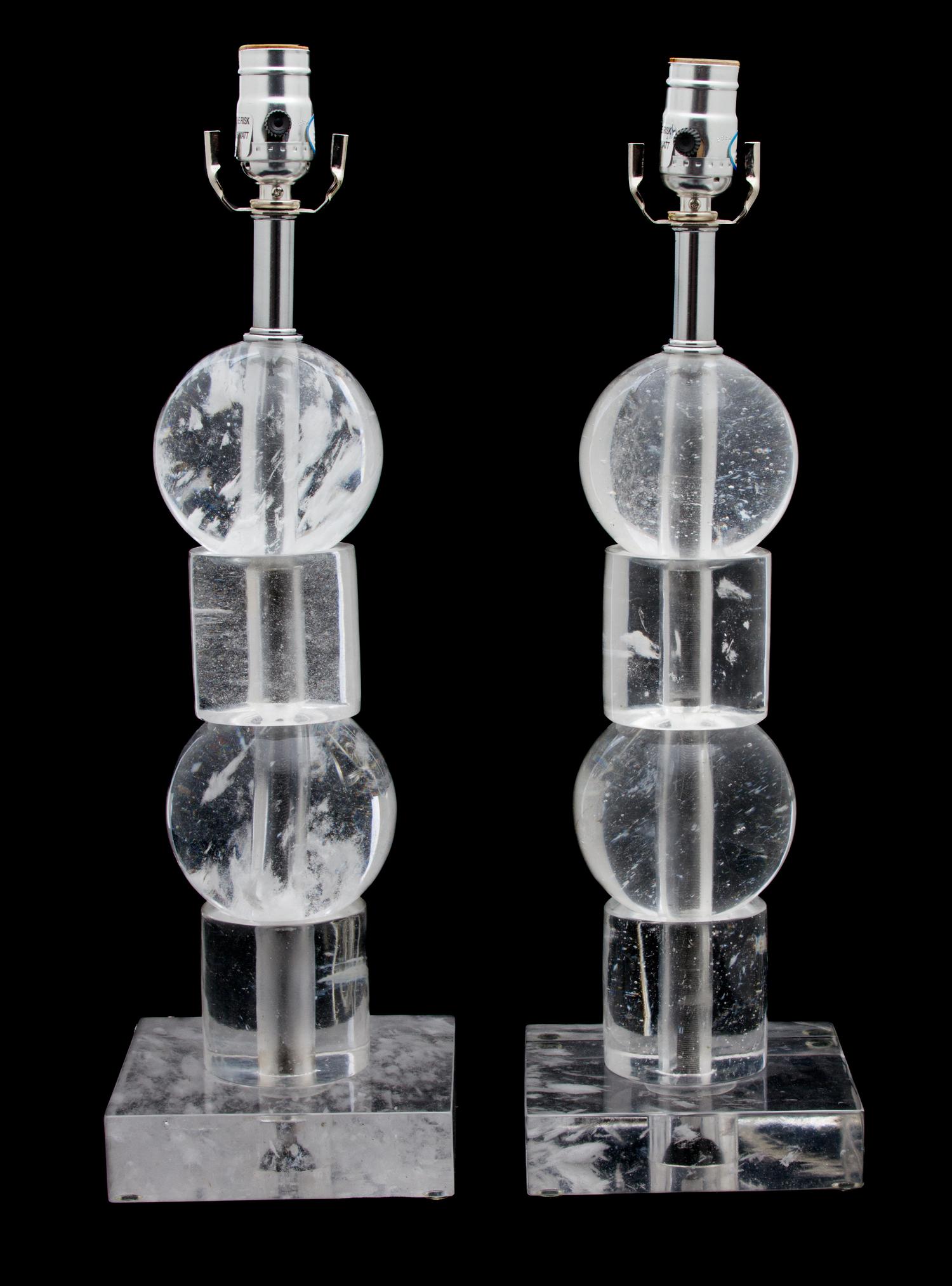 A Pair of Robert Kuo Ice Cube Rock Crystal Table Lamps Height 18 inches. — 20TH CENTURY