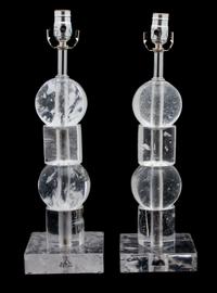 A Pair of Robert Kuo Ice Cube Rock Crystal Table Lamps Height 18 inches. — 20TH CENTURY