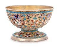A Russian Silver and Enamel Sugar Bowl