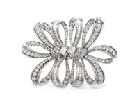 A Platinum and Diamond Double Bow Brooch,