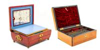 Two Regency Brass Inlaid Sewing Boxes Larger example: height 4 3/8 x width 11 x depth 8 inches. — 19TH CENTURY