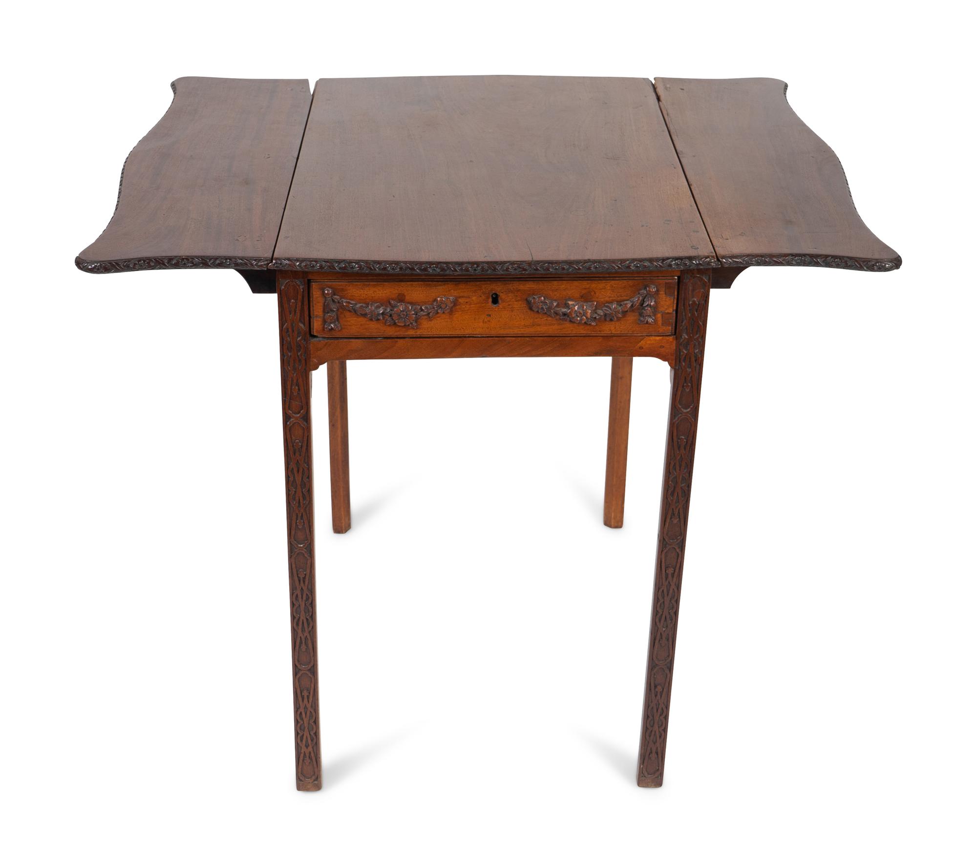 A Regency Style Mahogany Wall Shelf and a Fret Carved Pembroke Table