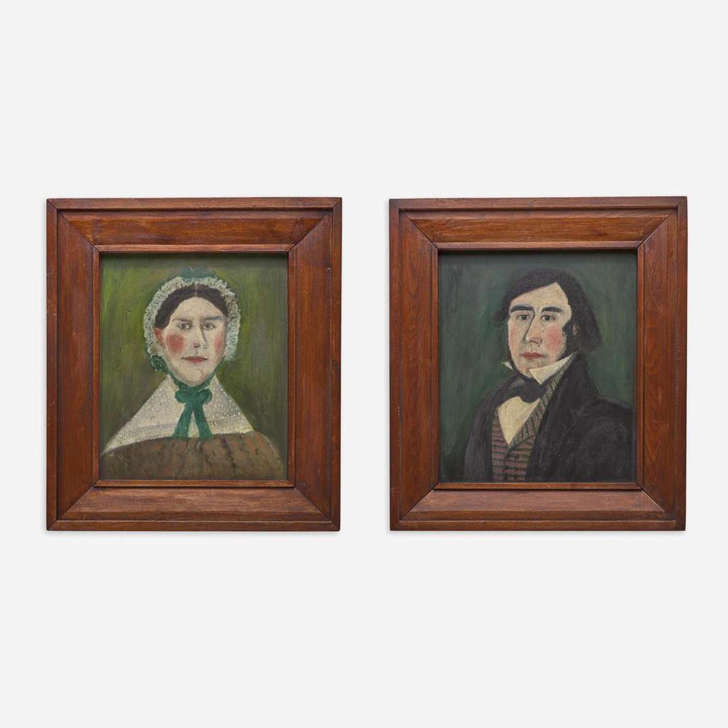 American School 19th century Pair of Portraits: A Lady and a Gentleman