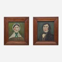American School 19th century Pair of Portraits: A Lady and a Gentleman