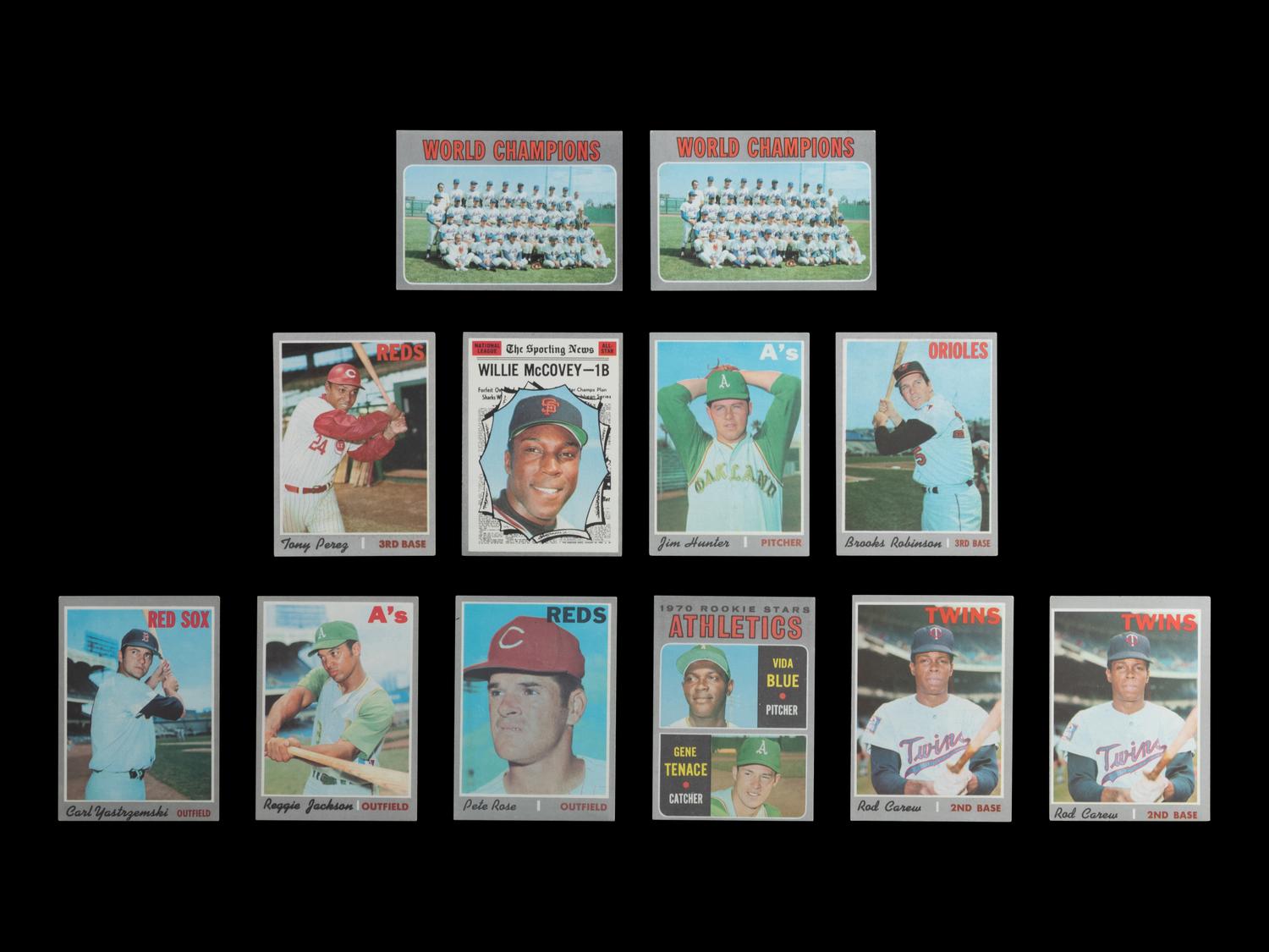 A Group of 12 1970 Topps Baseball Cards Featuring Multiple Hall of Famers and Notables (Including Pete Rose and Reggie Jackson)