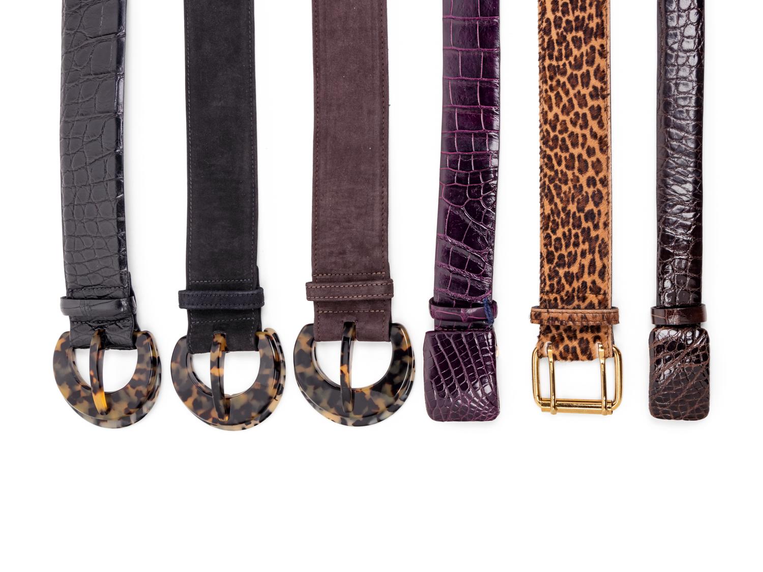 Six Oscar de la Renta Belts: Three Exotic Skin, One Pony Hair, Three Leather