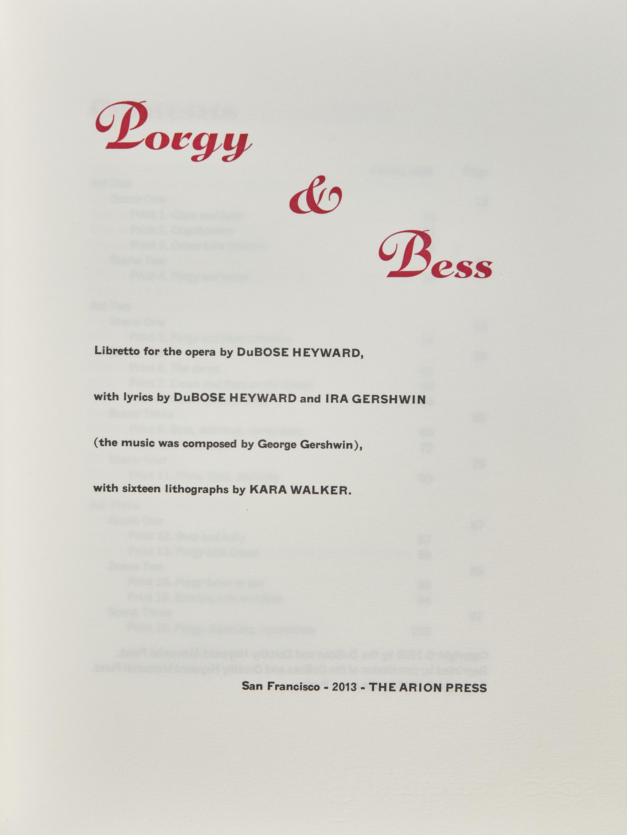 [Arion Press] [Walker, Kara] Heyward, DuBose, and Ira Gershwin. Porgy & Bess