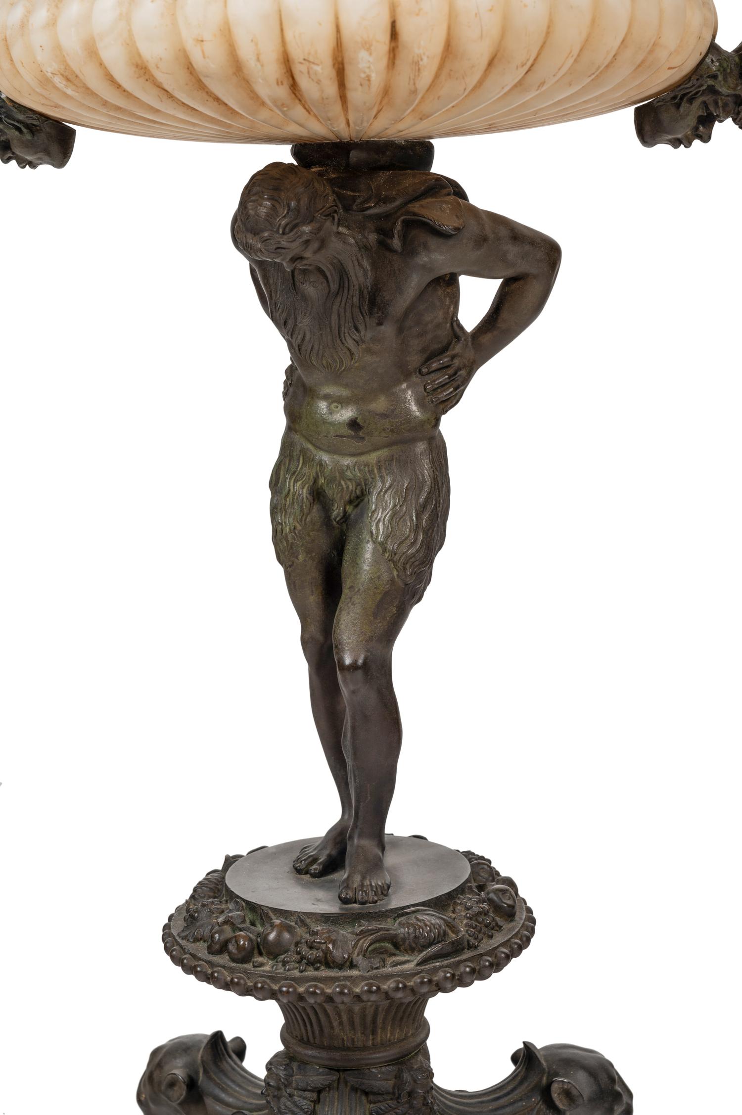 A Neoclassical Bronze and Carved Alabaster Jardinière on Stand