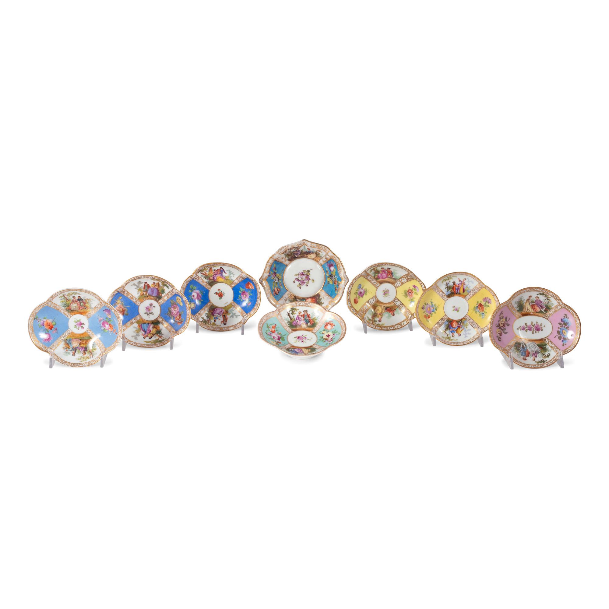 Continental Porcelain Luncheon Plates and Tea Service Including Meissen