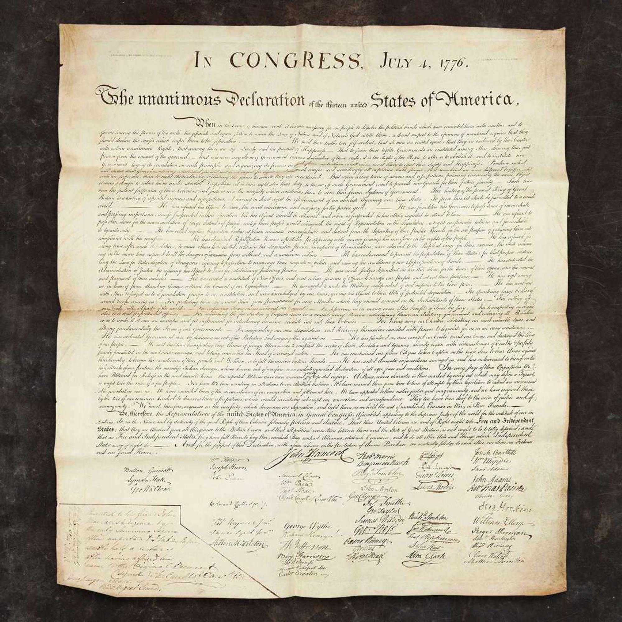[Stone, William J.] In Congress, July 4, 1776. The unanimous Declaration of the thirteen united States of America