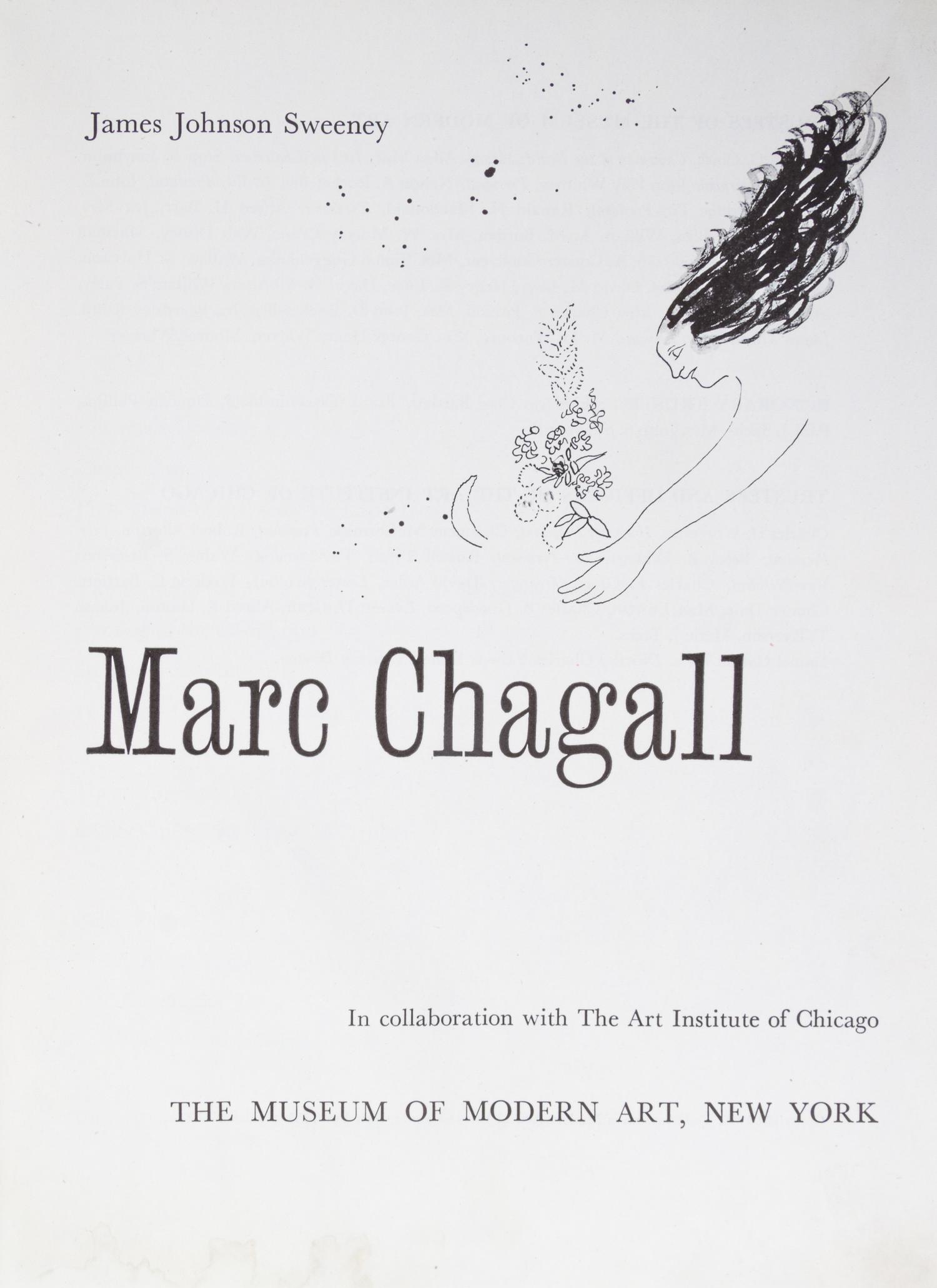 (CHAGALL, MARC) SWEENEY, JAMES JOHNSON. Marc Chagall. New York, (1946). Signed by Chagall.
