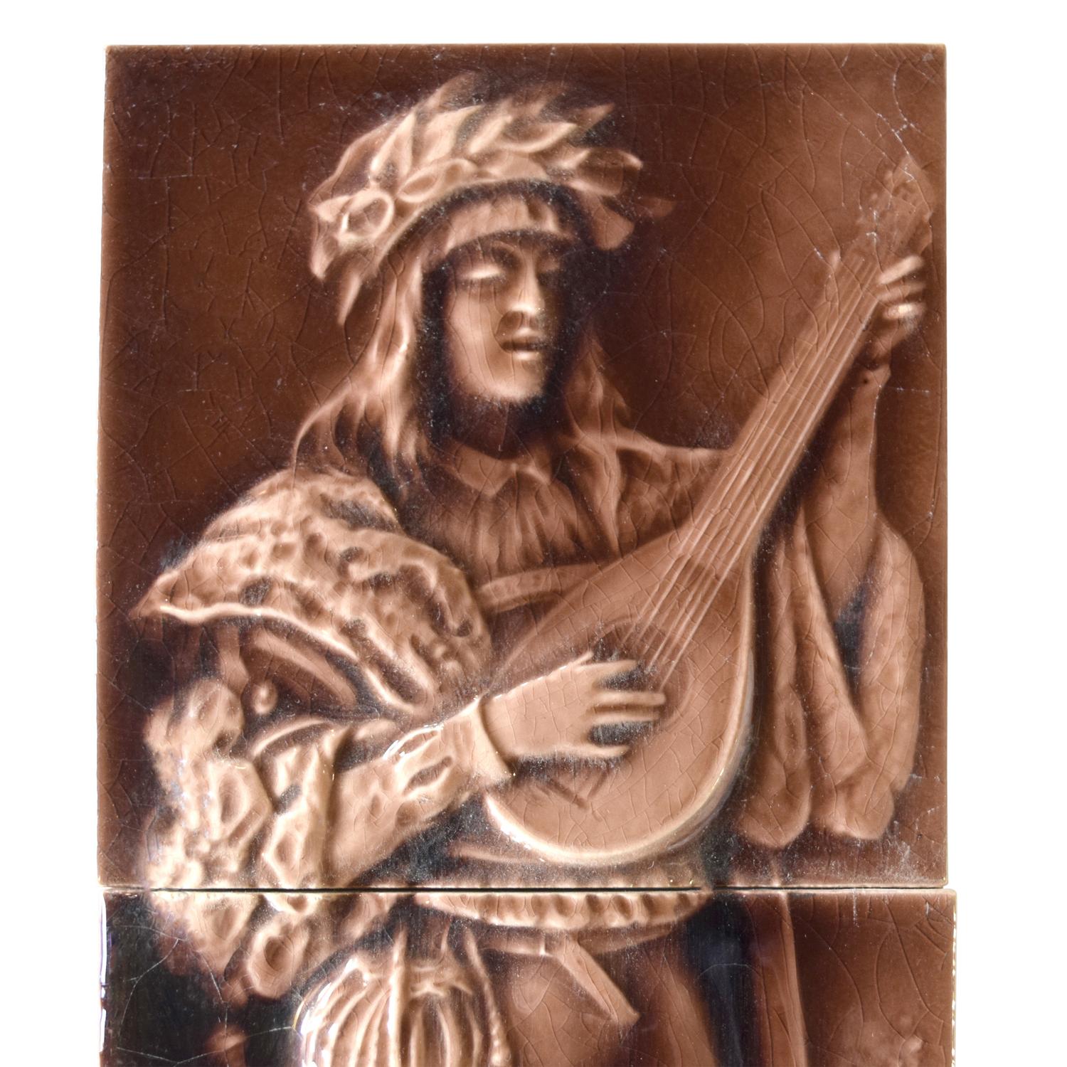 A Three Piece Glazed Ceramic Tile Set by Hamilton Tile Works 6" W x 1" D x 18" H — United States, 19th Century