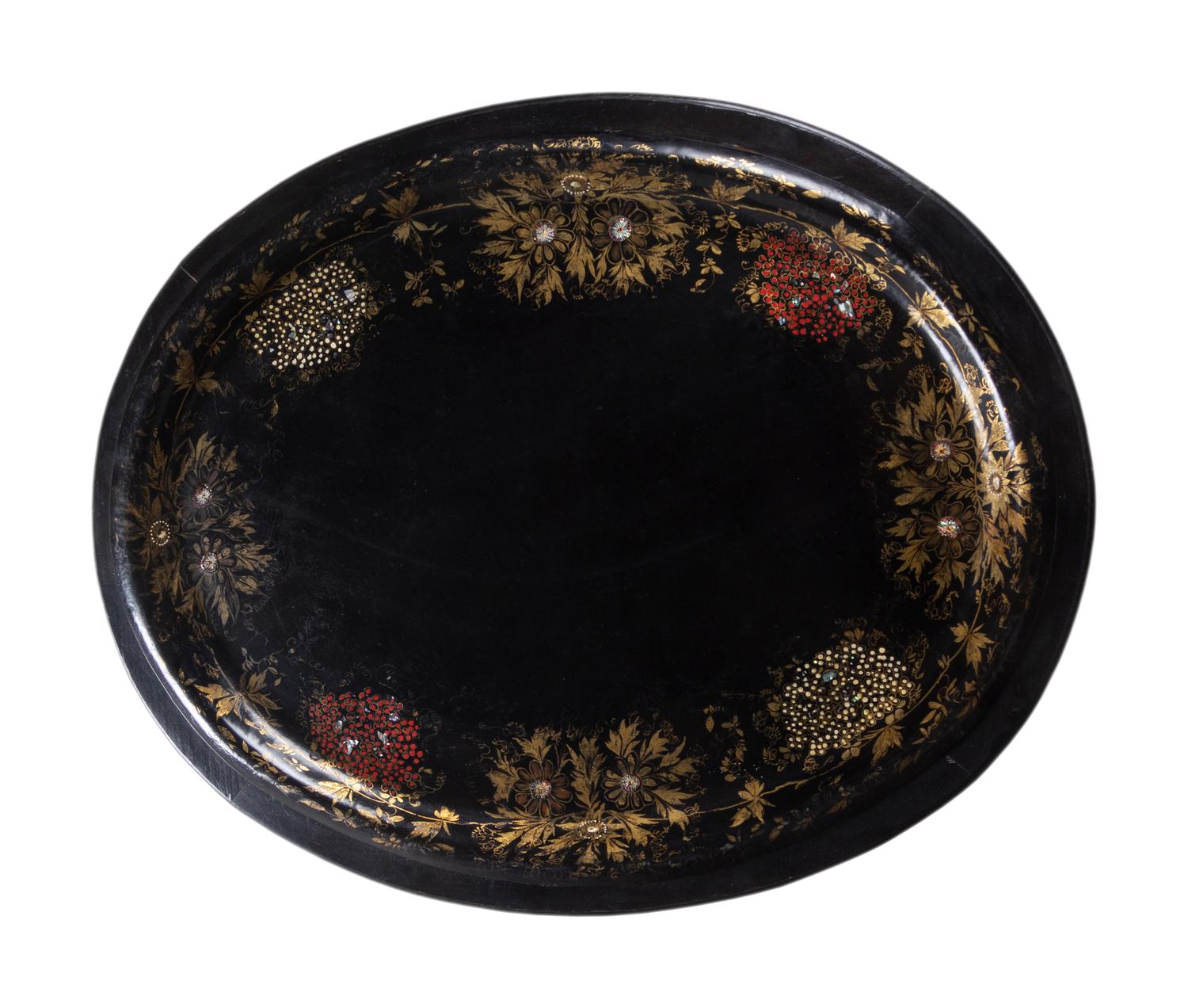 An English Papier-Mâché Tray on Later Stand